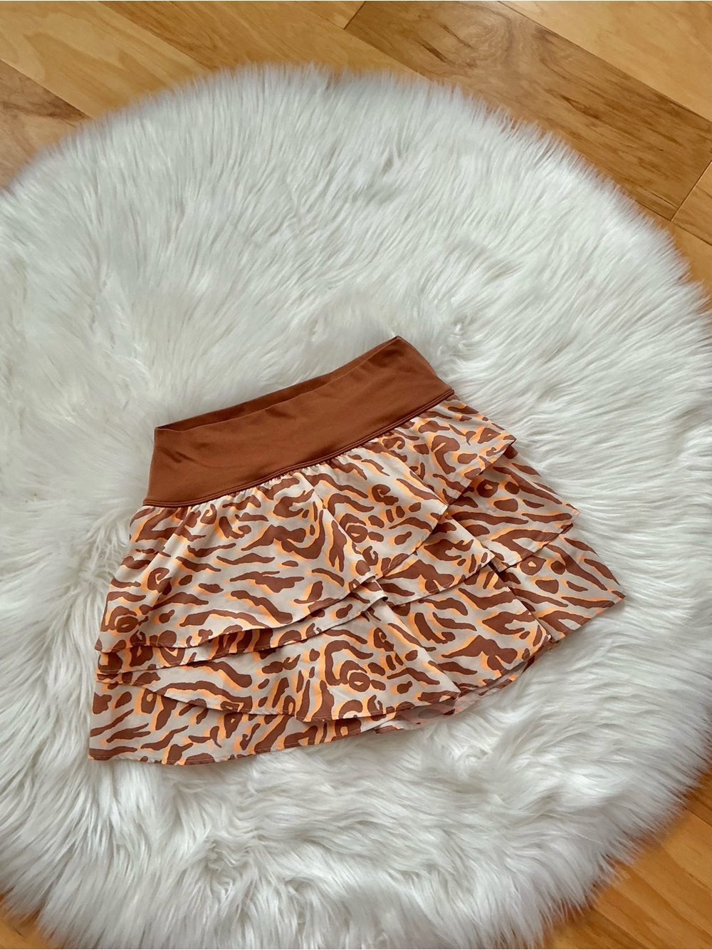 aerie caramel Animal-Print Tiered Mini Skirt size small